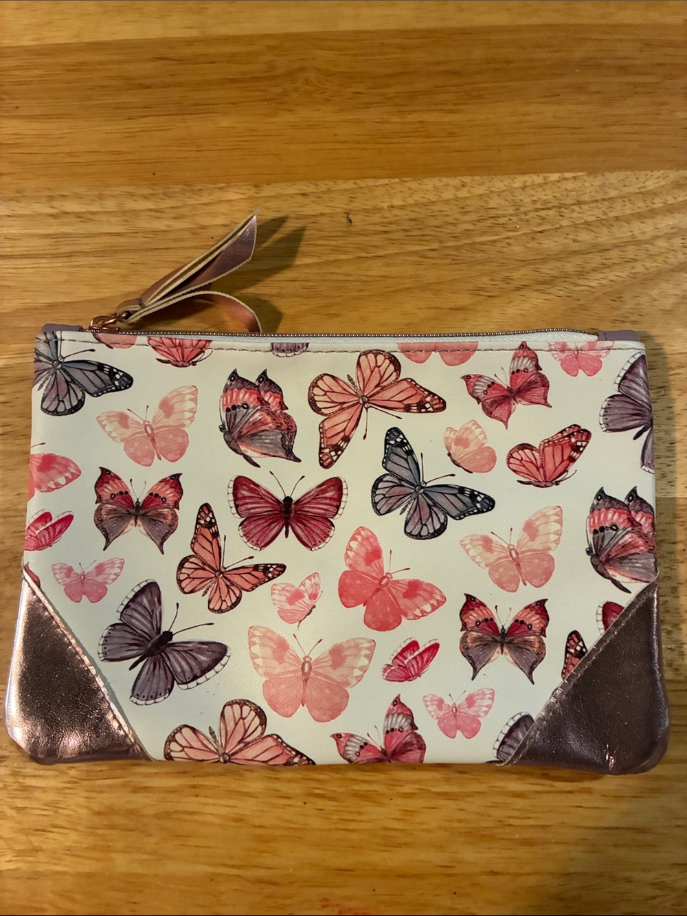 ipsy Butterfly Print Cosmetic Pouch - Pink, Purple & Cream